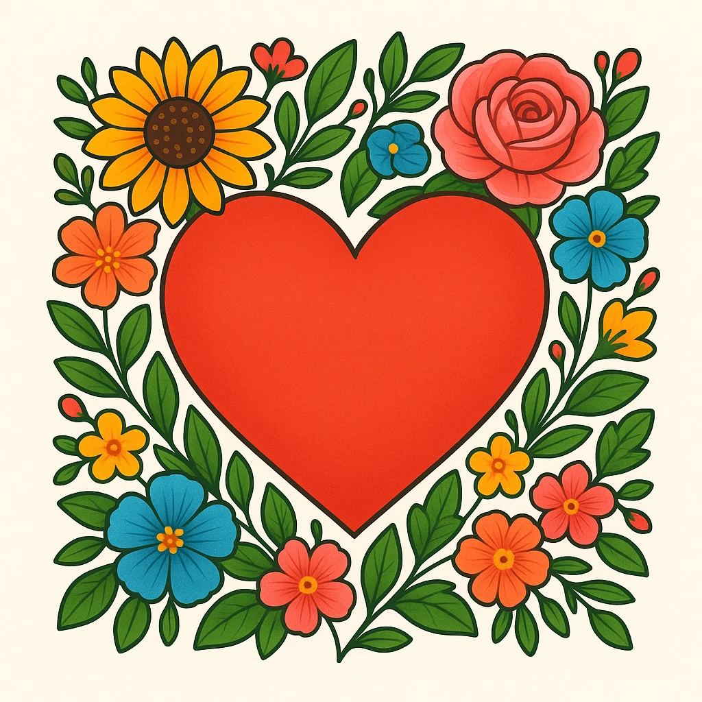 heart with a floral border, digital illustration, clean emoji