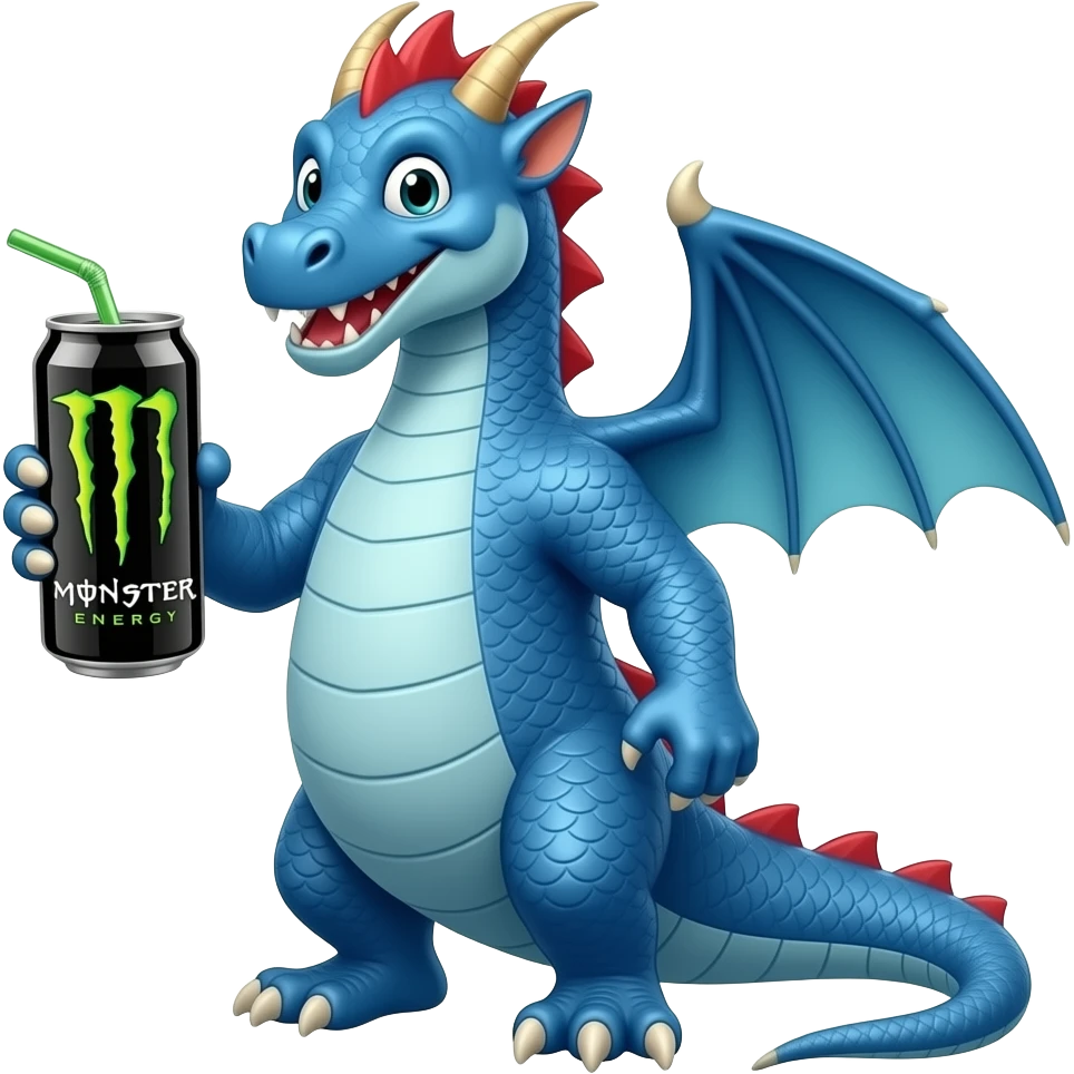 Blue dragon holding monster drink emoji