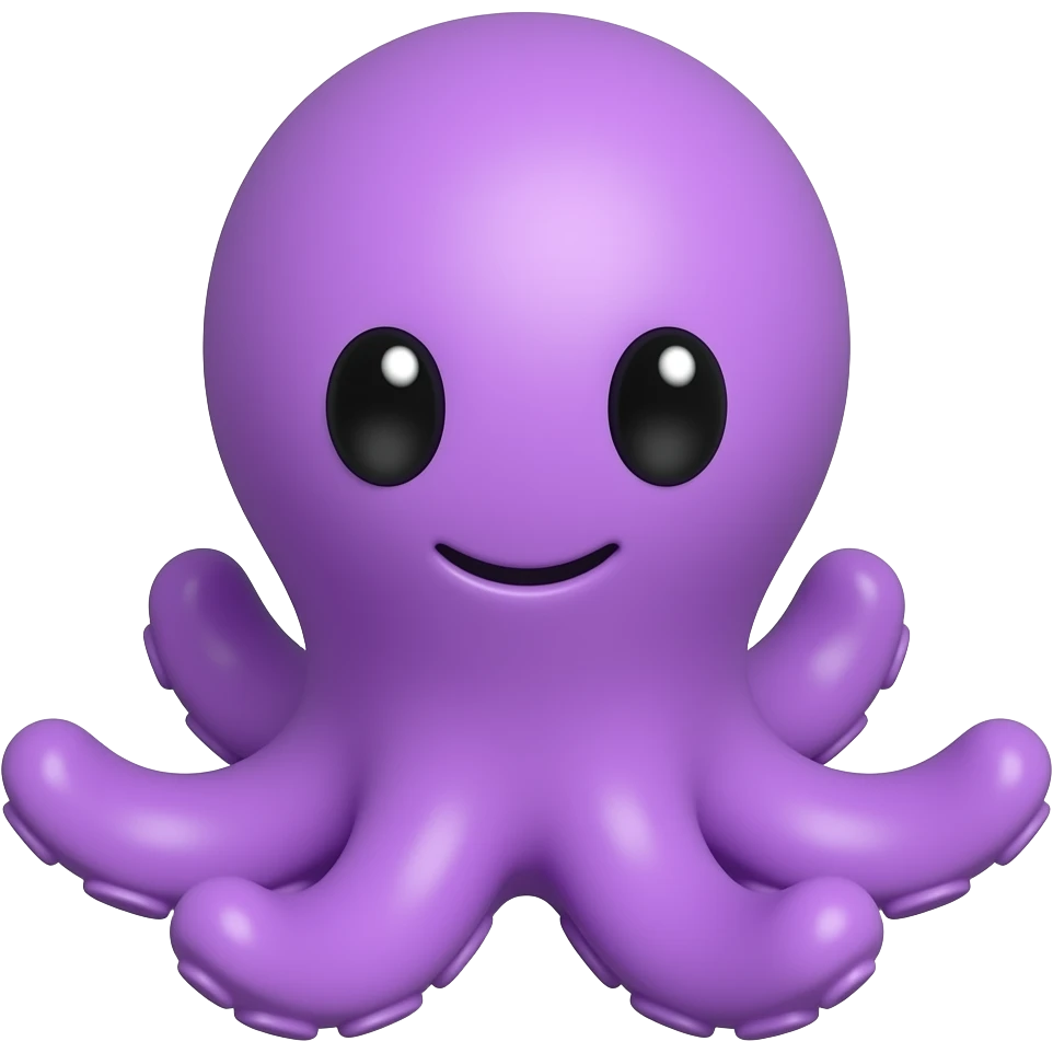 This is a purple 3D cartoon octopus character with large black eyes and a small smile. emoji