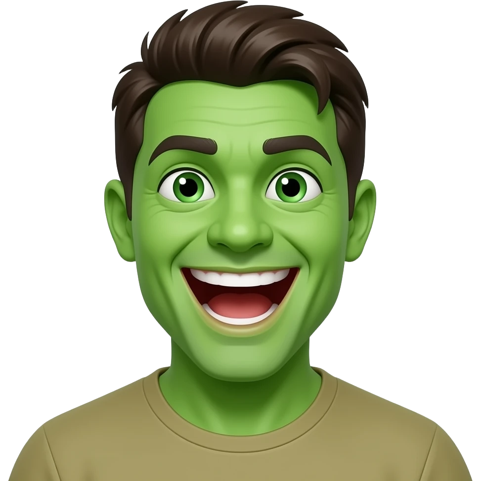 Hombre riendo como loco verde emoji