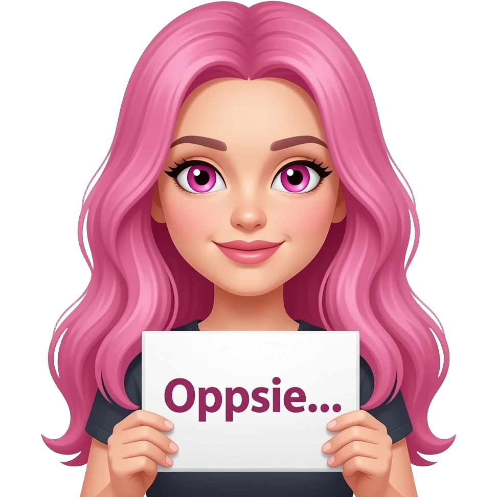 sexy girl with long pink hair and pink eyes wearing a holding a Oopsie... sign emoji