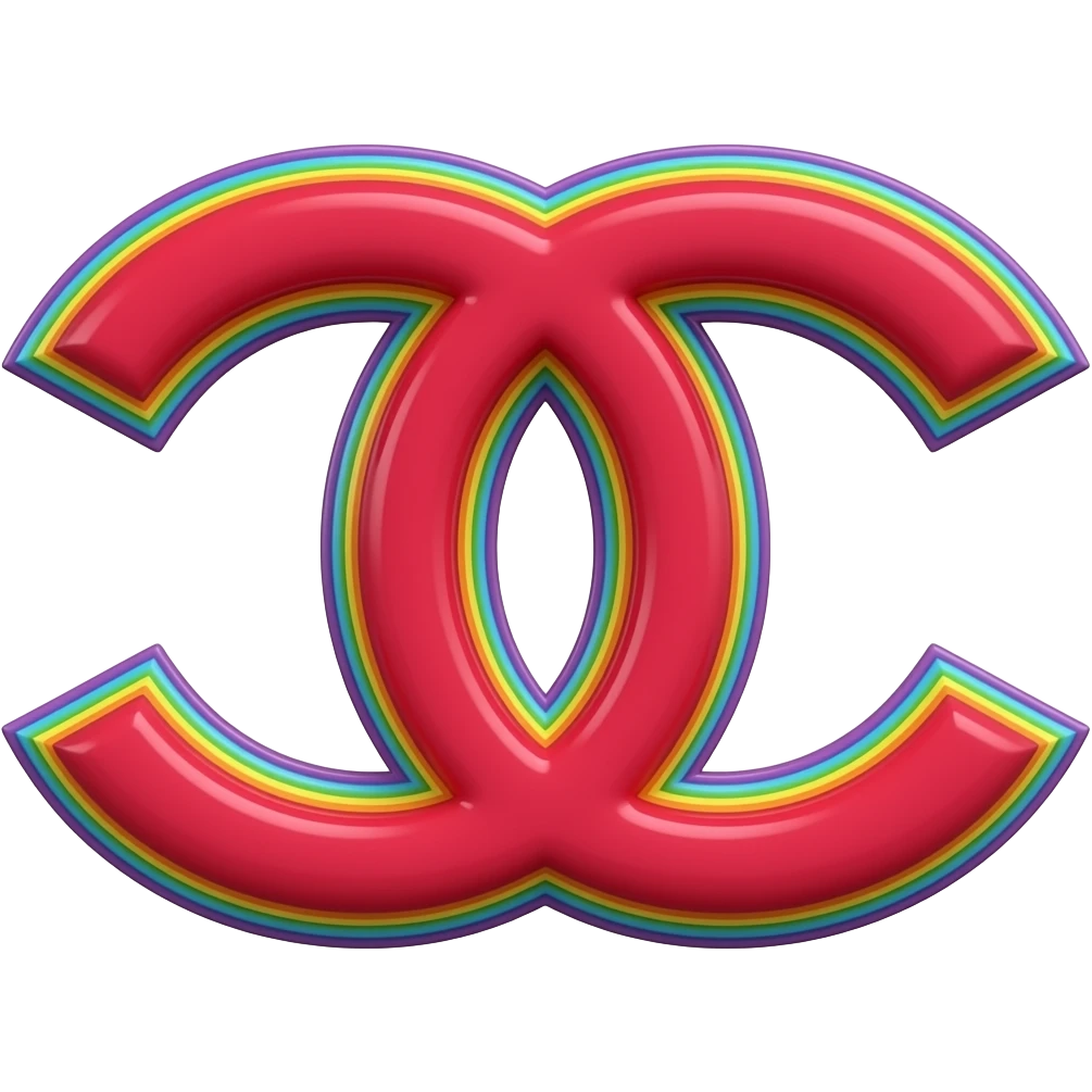 name "Chanel" in raspberry red 3D style typography lettering, each color of the rainbow as a border outlined around each letter, isolated, 3d rendering, no emoji icons no emoji faces and must have no human figures emoji