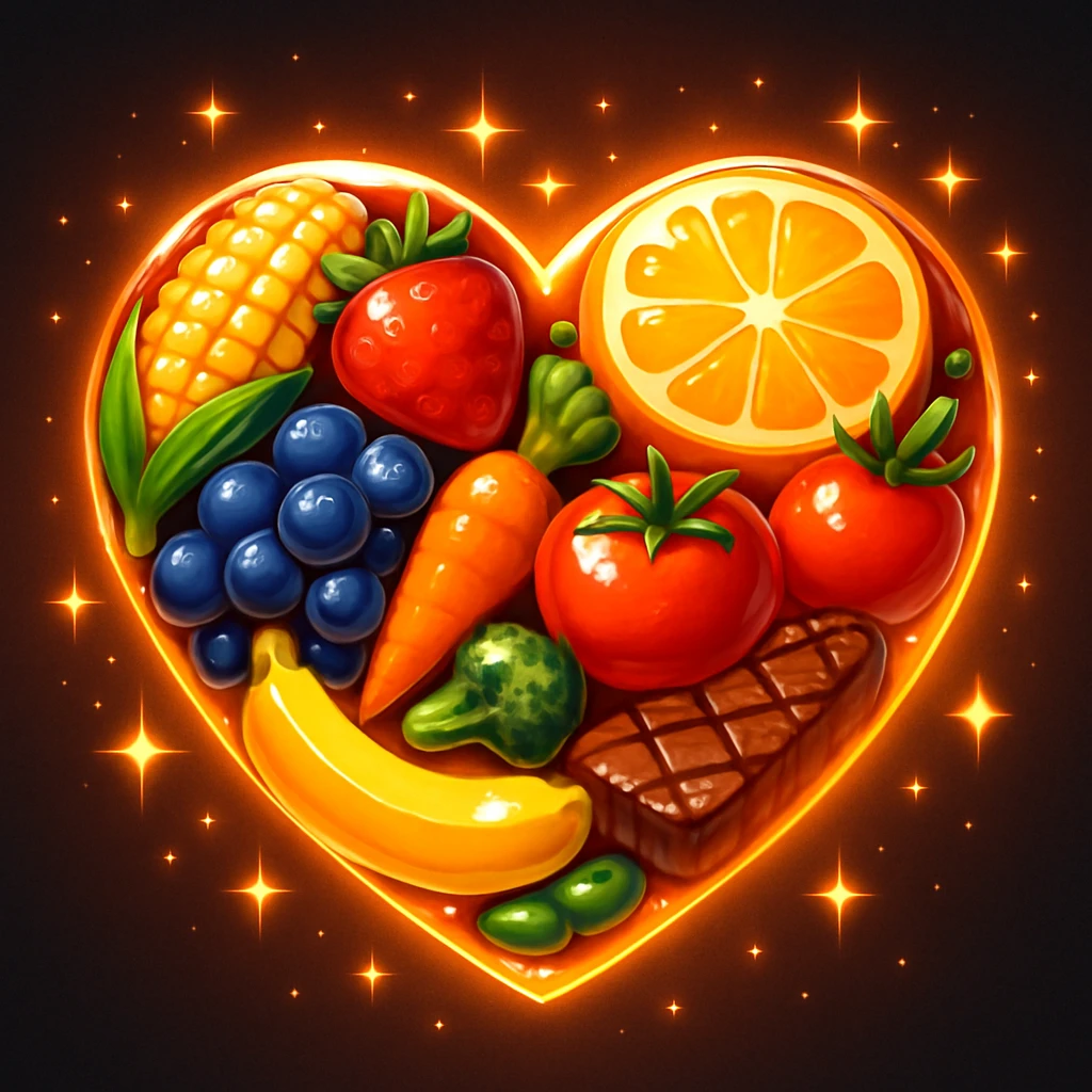 food heart emoji, shiny, with sparkles emoji