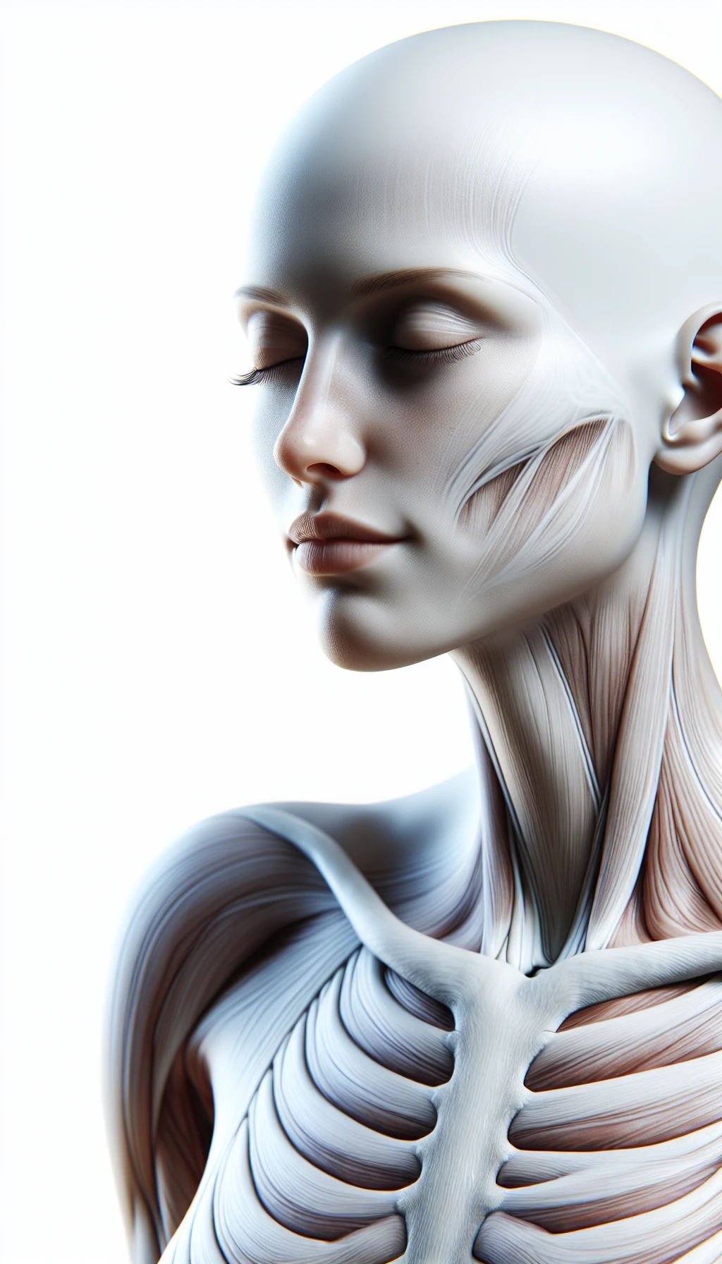 corpo umano anatomico con occhi chiusi sereno e in perfetta salute , isolato su sfondo bianco, iperrealistico 4k emoji