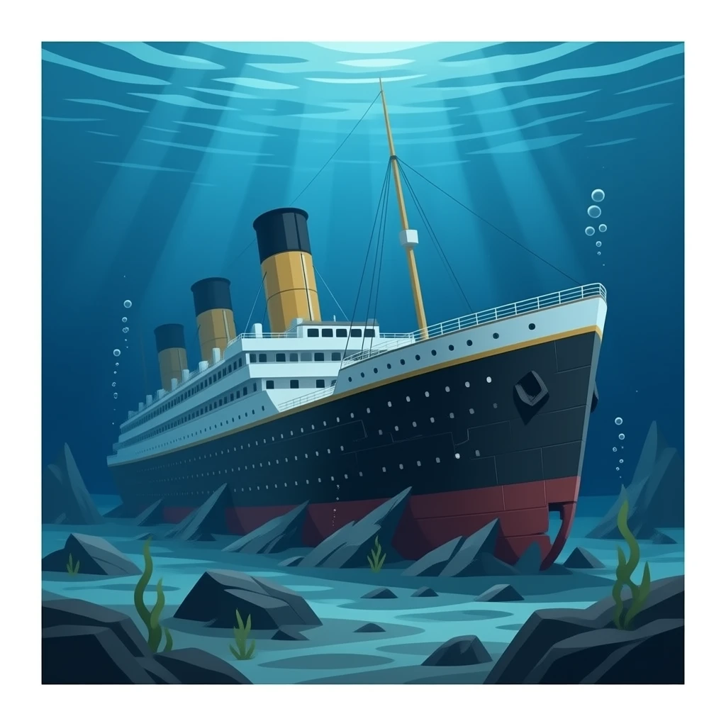 Titanic shipwreck in the depths of the water emoji
