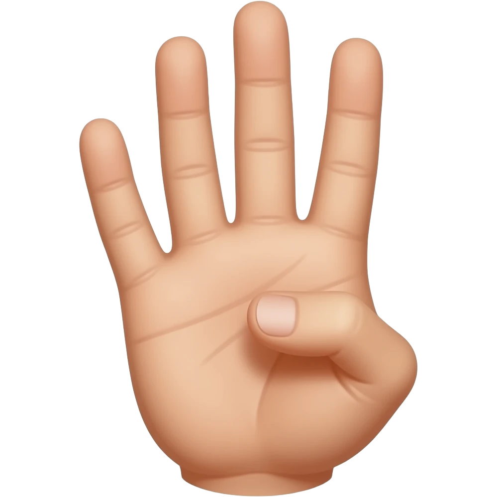 A hand showing number four with fingers and the thumb is folded inwards emoji