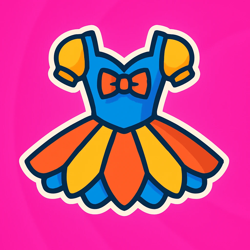 Detailed and joyful illustration of a ballerina costume in the same vibrant toon style as the reference image, with a vibrant pink background. emoji