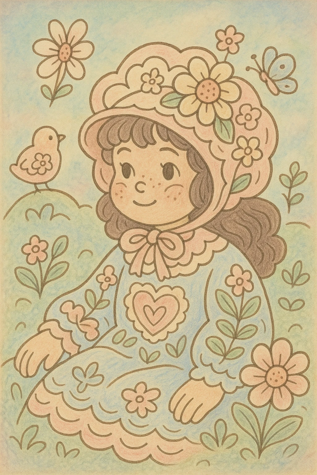 character inspired by coloring book drawings, in the style of Bobbie Goods and Cuzy, ghibli style emoji