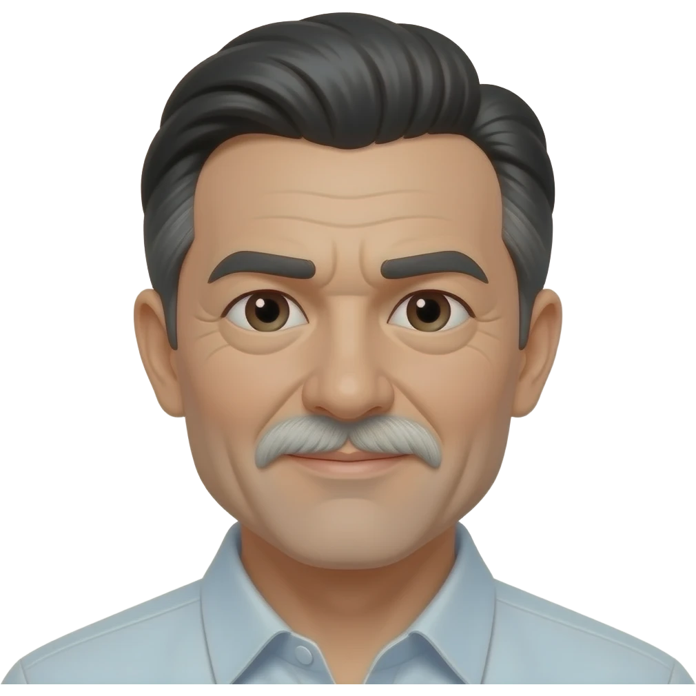 60 year old man with black and little strips of white hair and black and little strips of white hair in the mustache emoji