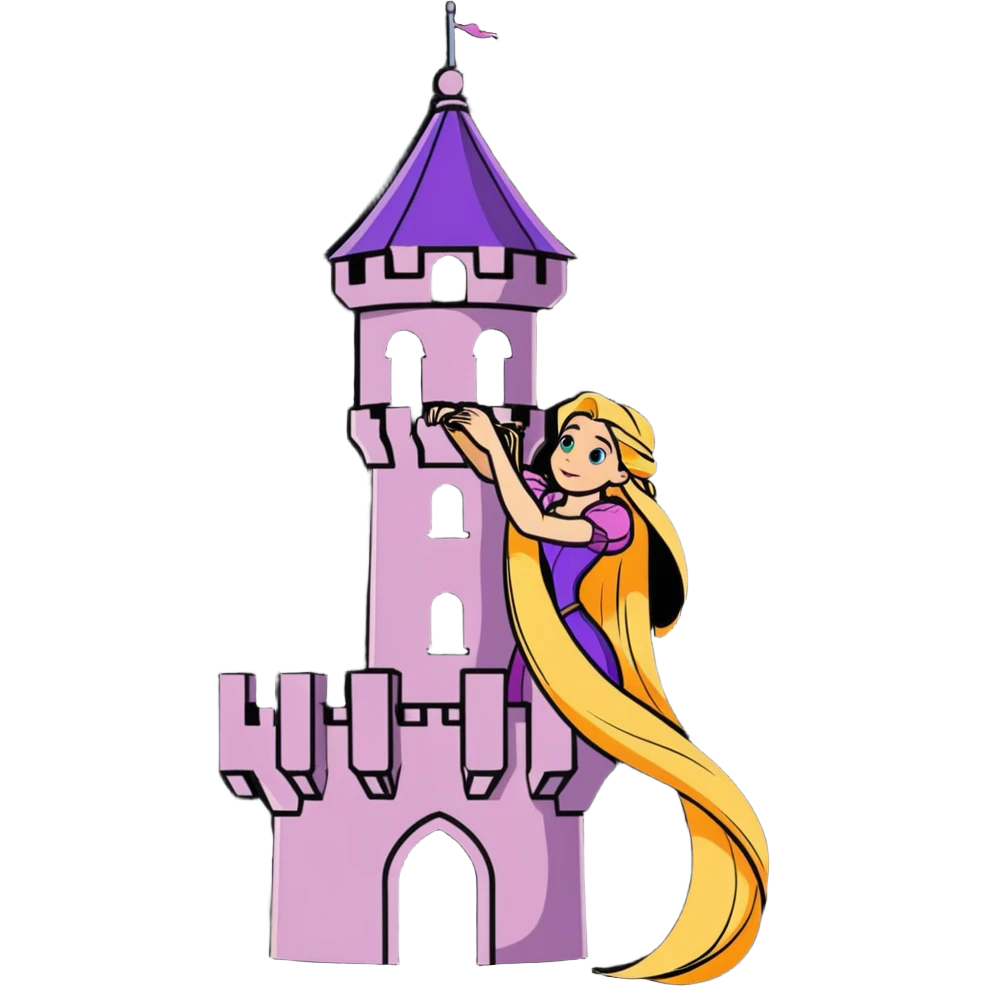 Rapunzel letting down her hair from a tower emoji