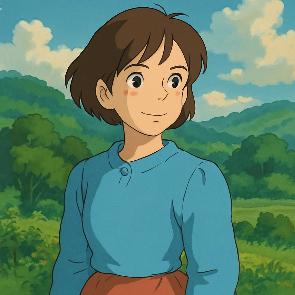Studio Ghibli inspired illustration of a human emoji