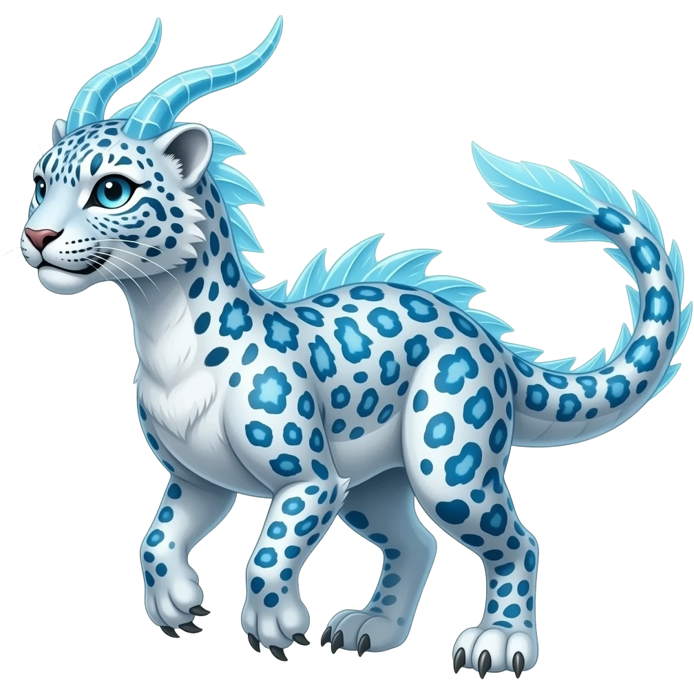 Shiny Futuristic glacial icy feathery beautiful gorgeous snow-leopard-velociraptor-Charizard-Hybrid emoji