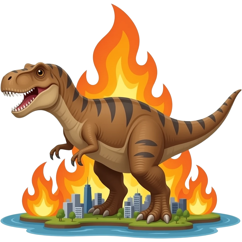 Dinosaur burning small city emoji