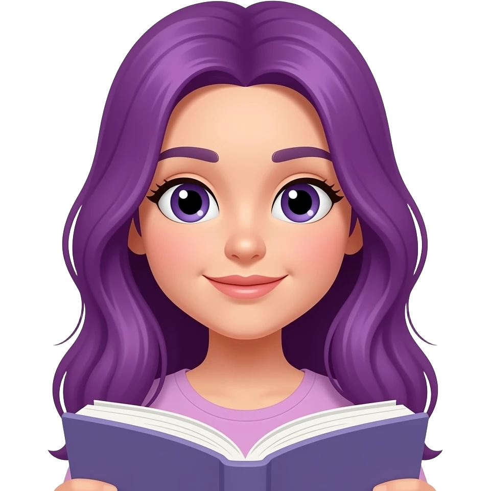 A YOUNG WOMAN WITH LONG PURPLE HAIR IS READING emoji