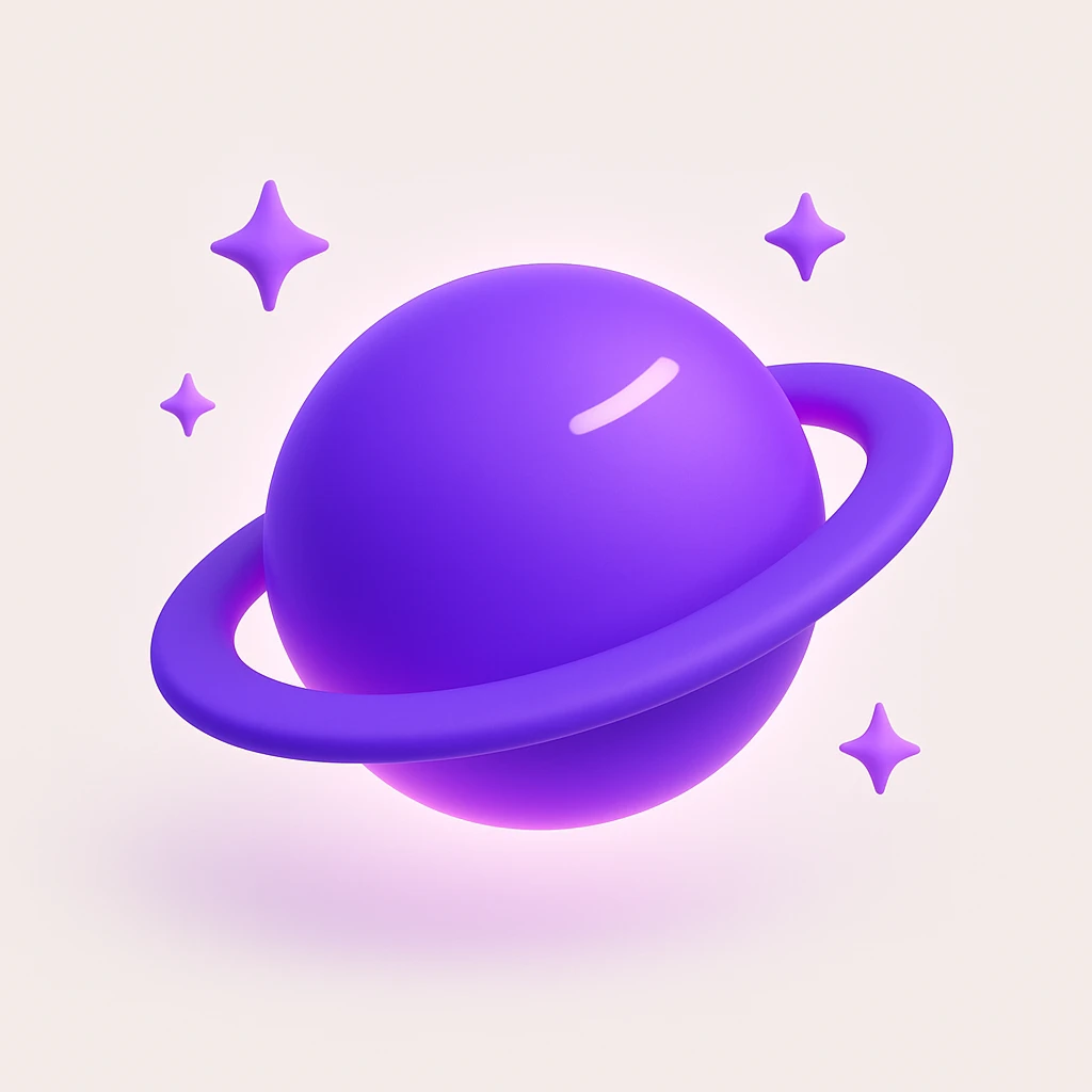 a purple planet glowing pink with tiny stars around it, visually striking style emoji