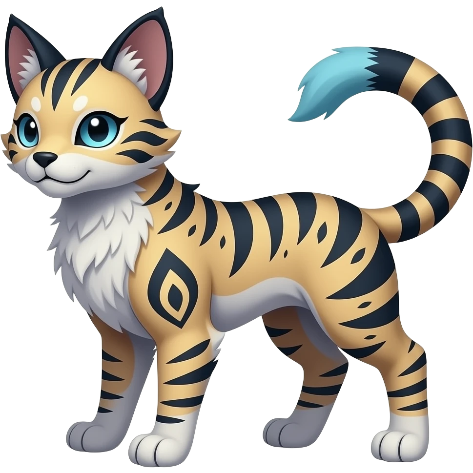 Tribal-patterned quadrupedal elegant oriental feral painted Absol-Glaceon-Umbreon-Sprigatito-Furret-Sylveon-animal-Fakémon-fusion-hybrid-creature emoji