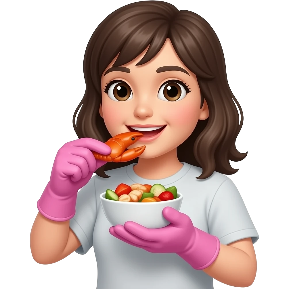 pink gloves eating sea food emoji