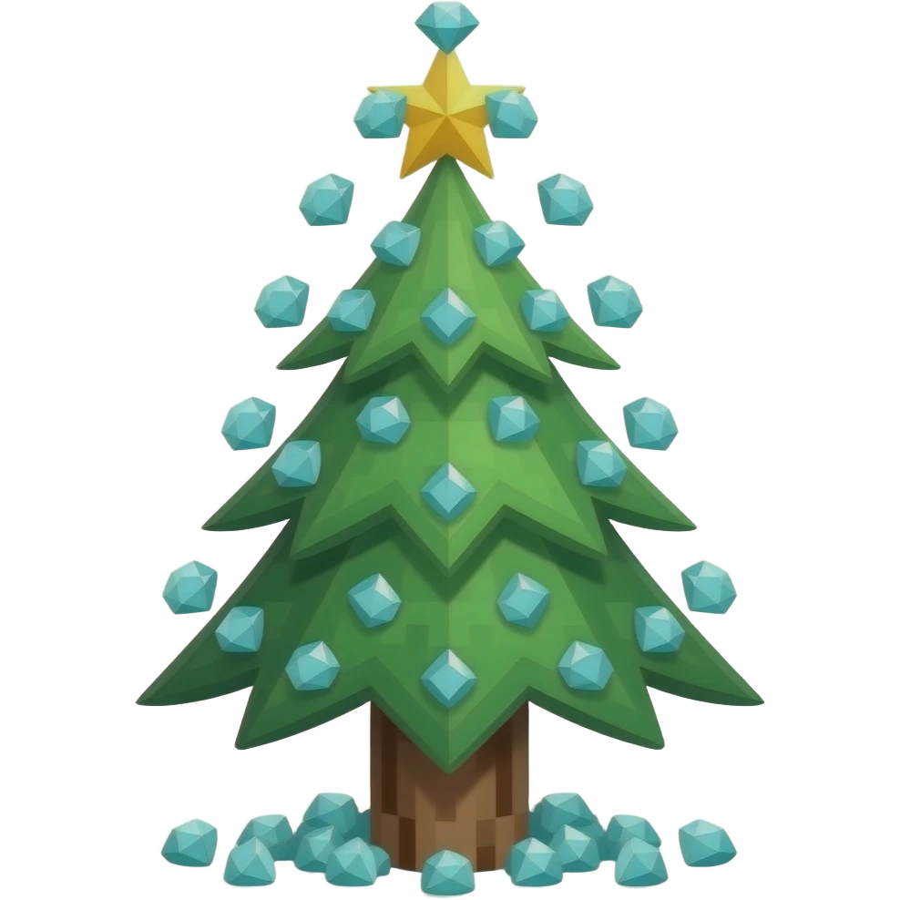 Happy pine tree full of Minecraft diamonds with diamond blocks falling from above emoji