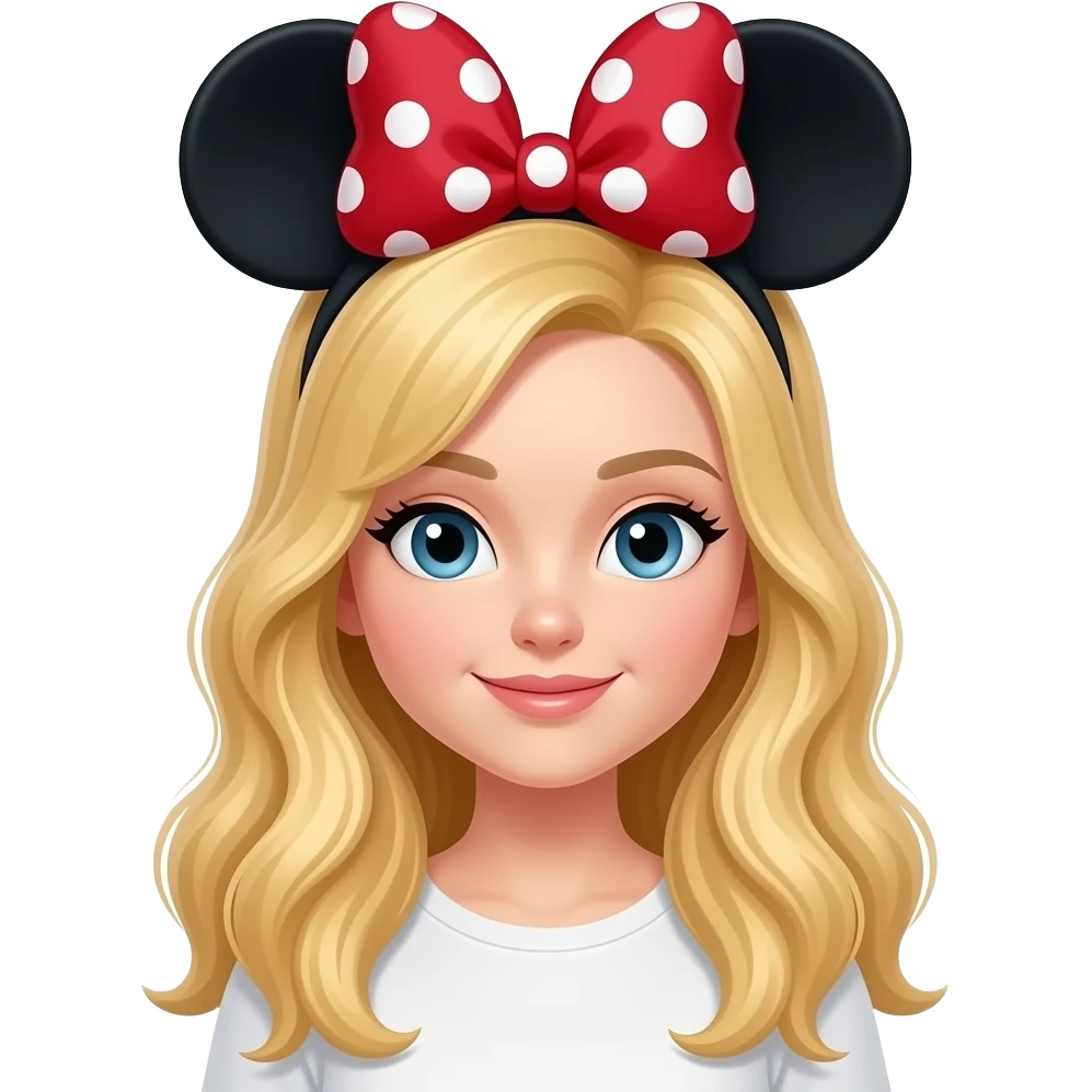 Gorgeous long blonde hair eye girl wearing Minnie Mouse ears emoji