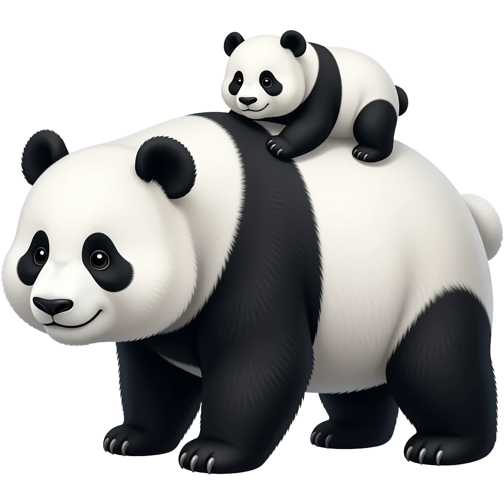 A fat panda with a baby panda sitting above it emoji