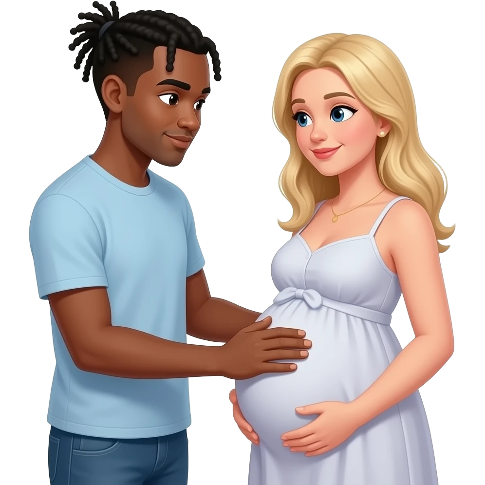 a american born black skinny man with cornrows petting a blonde pregnant womans belly emoji