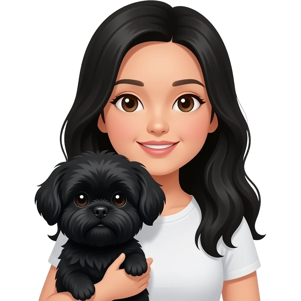 Black long hair with small eyes Indonesian woman holding a black shih tzu emoji