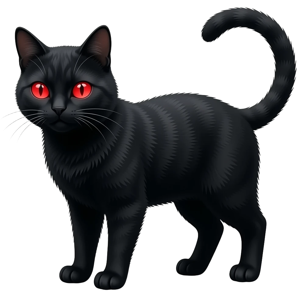 A scary cat black cat with red glowing eyes in the road Àt midnight emoji