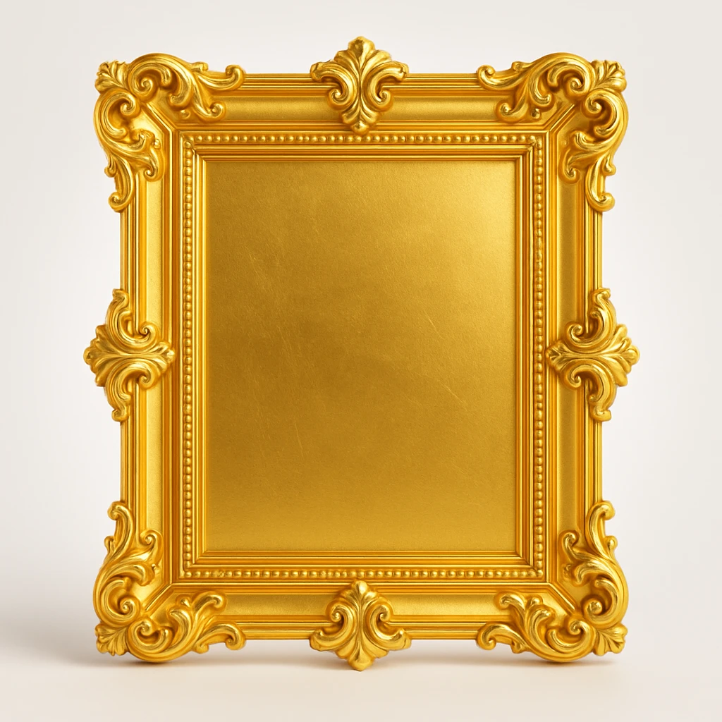 baroque style decorative picture frame, empty, front view emoji