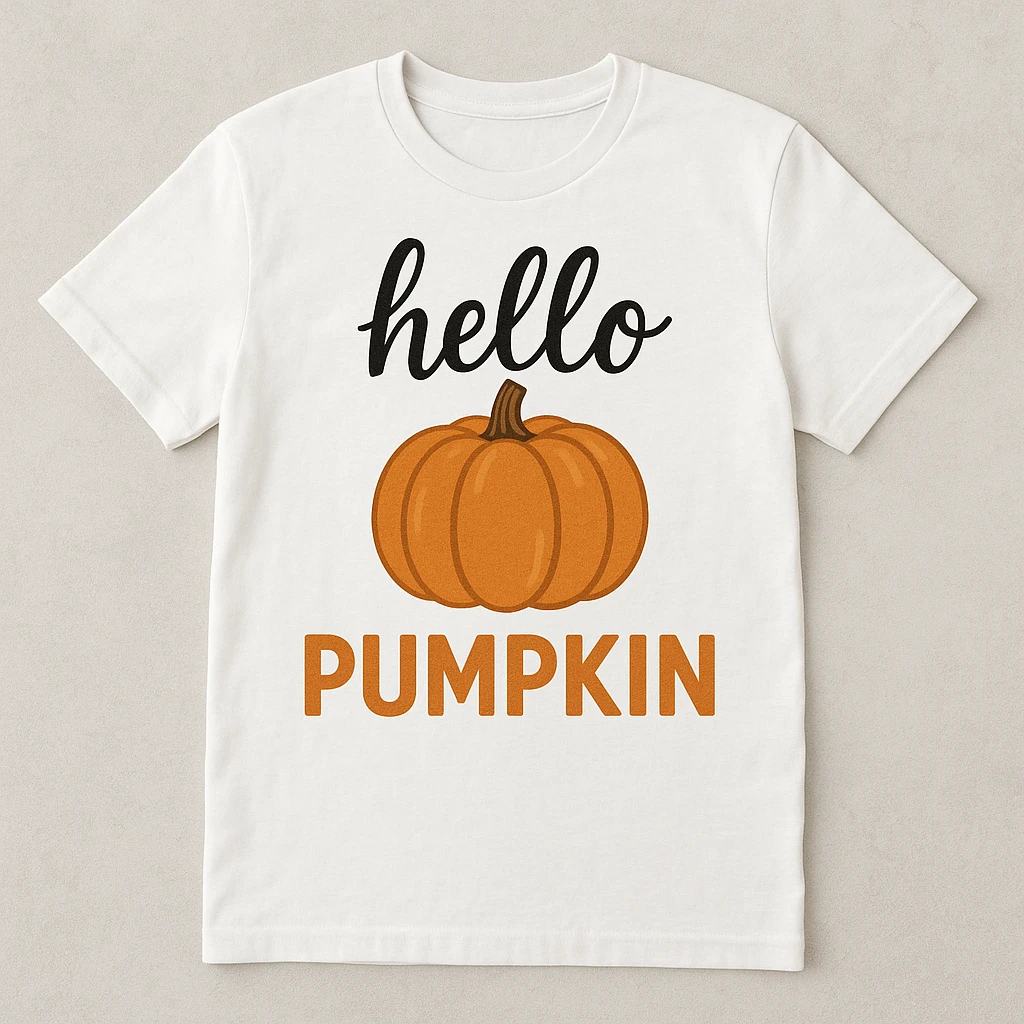 t shirt with print "hello pumpkin" emoji