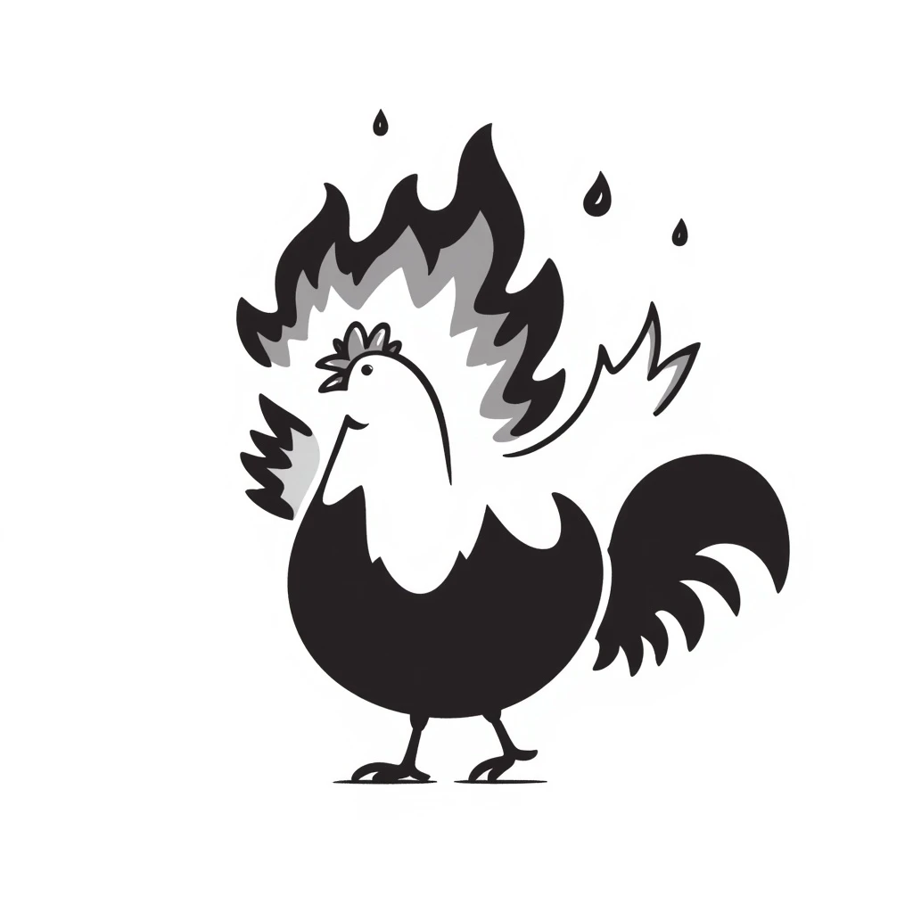 magical fire chicken, hand drawn doodle style, fantasy theme, magical fire emoji