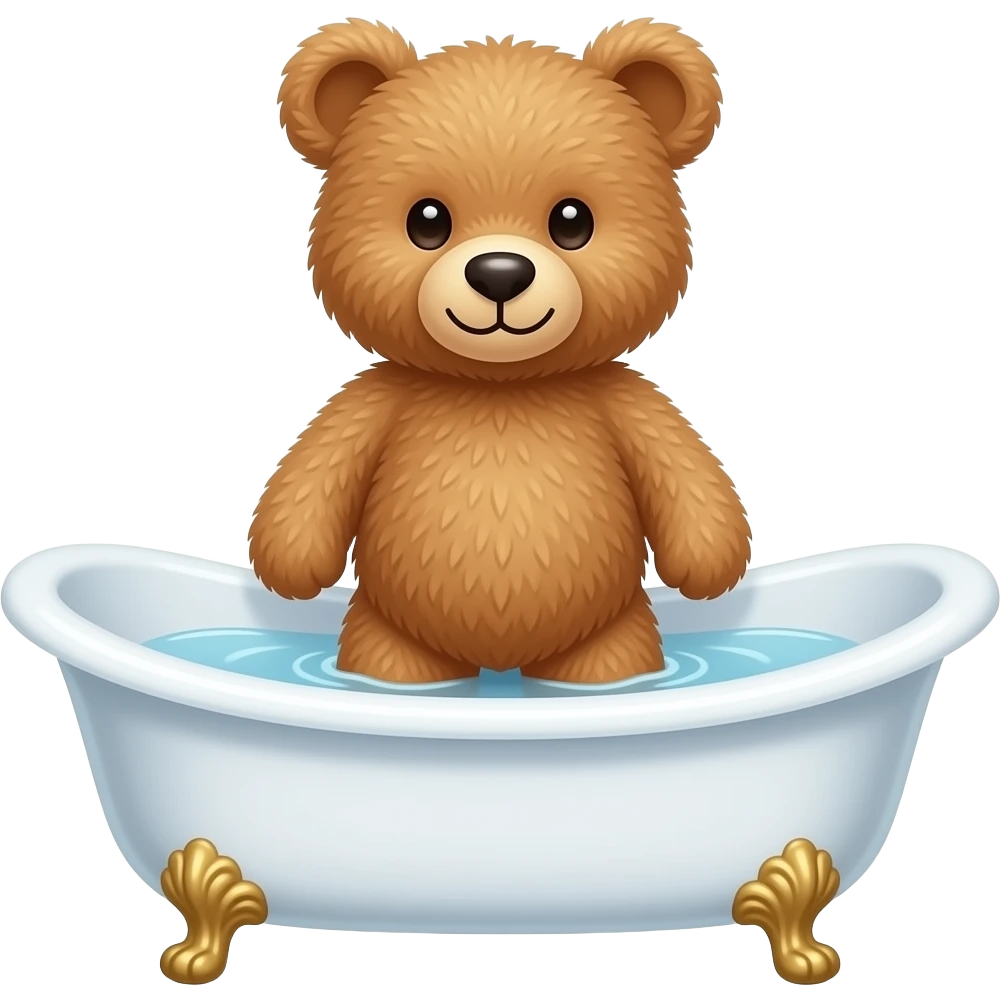 teddy bear standing in a bath on his feet emoji