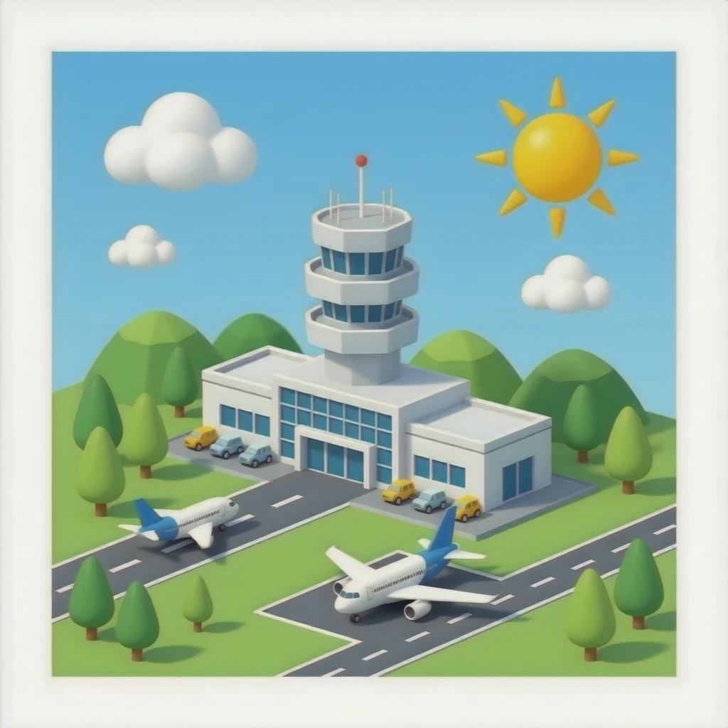 medium 3D airport with planes and ATC tower with no background emoji