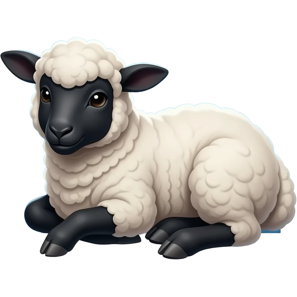 a cute black lamb chilling at the blue big dark ocean emoji