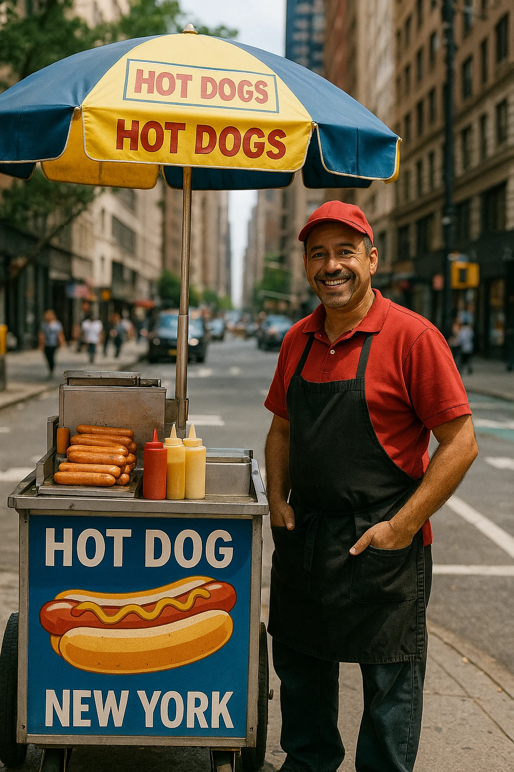 hotdog seller in New York with cart emoji