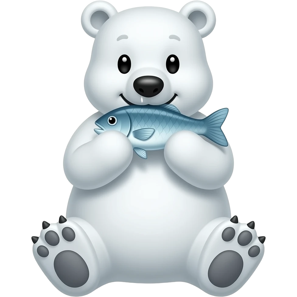 Cartoon polar bear eats fish emoji