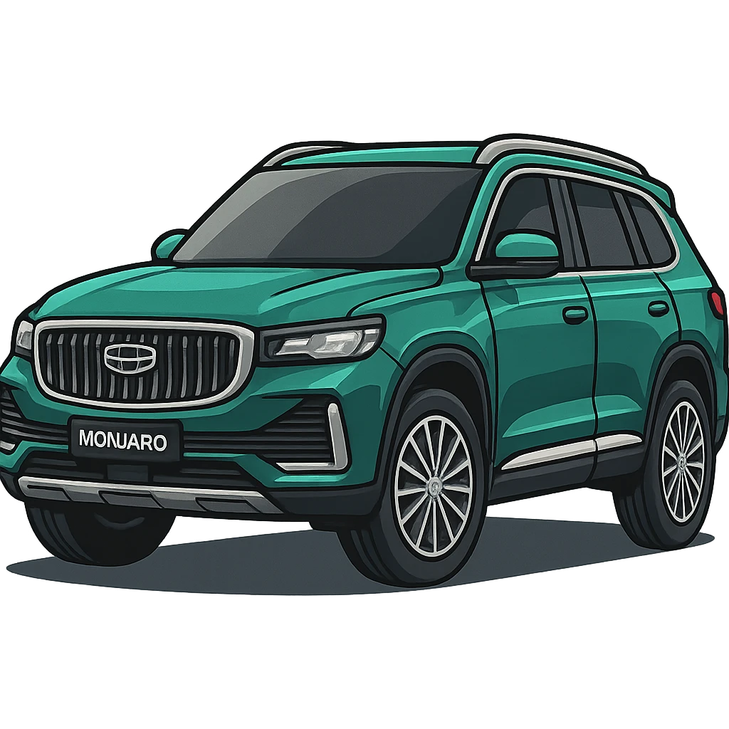 Изометрическая модель машины Geely Monjaro, слегка мультяшная стилистика, прозрачный фон emoji