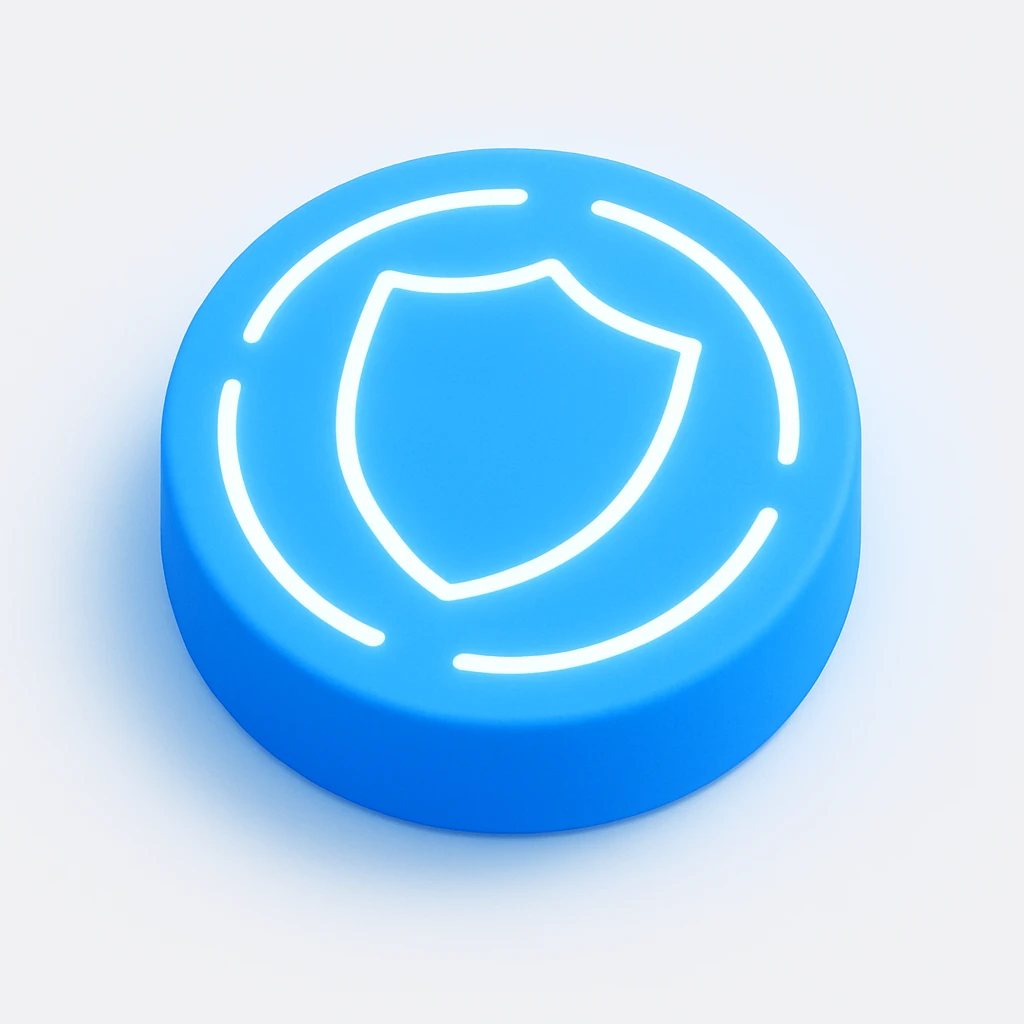 futuristic energy shield, glowing, high-tech, circular, 3D blue style emoji