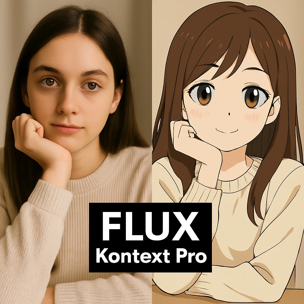 replace the logo with the text of "FLUX kontext pro" without black background just text, keep everything else same emoji