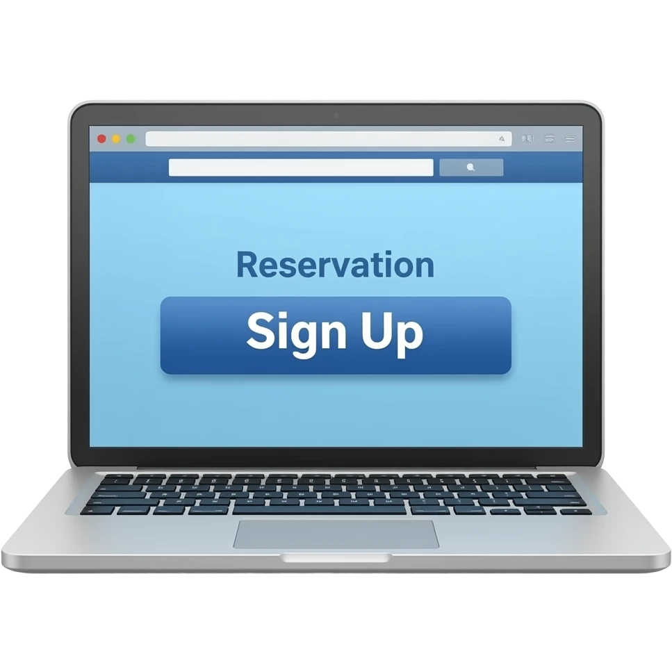 Sign up word with Reservation site wIth computer with no people emoji