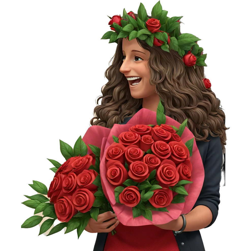 smiling girl with rose bouquet emoji