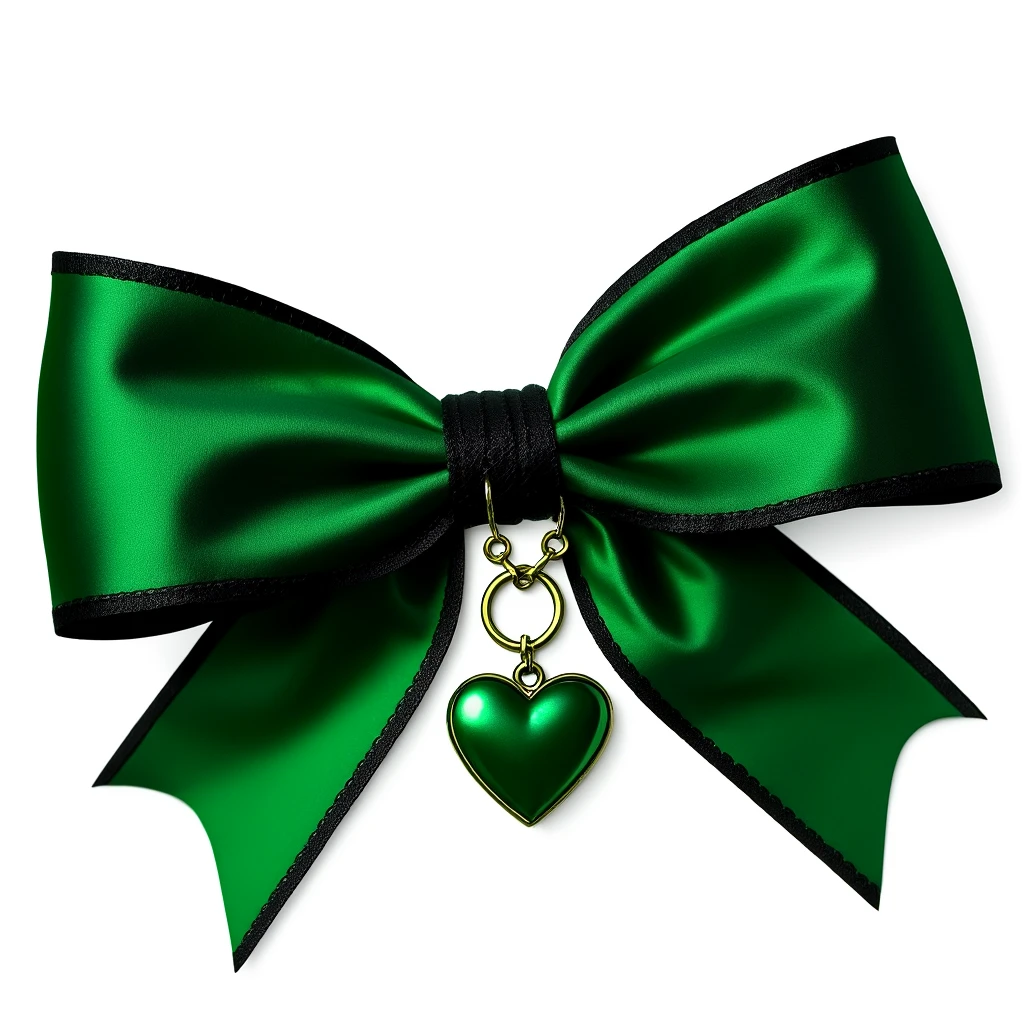 green gothic bow with black lace trim and heart charm, remove background emoji