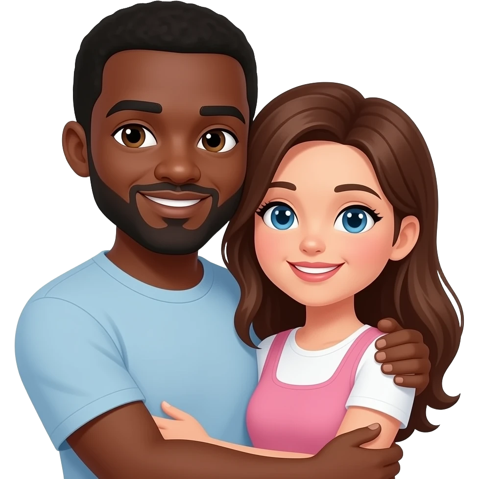 Dark skin black man and brown white woman cuddling emoji