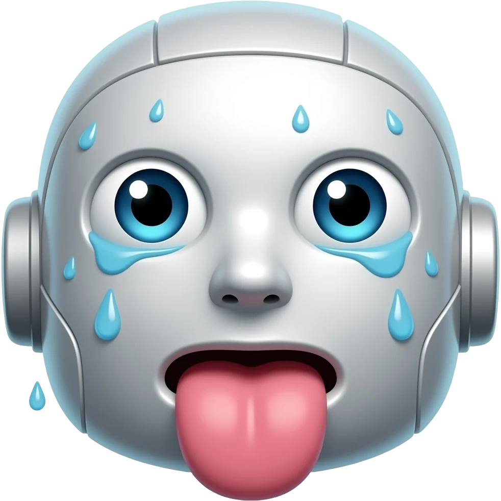 robot emoji sweating with toung out and eyes looking up emoji