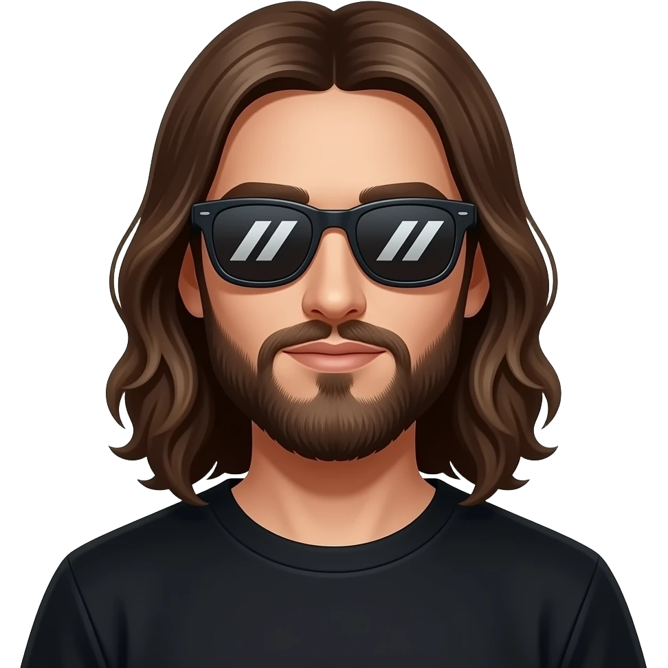 An emoji of Jesus wearing Yeezy sunglasses and a black t-shirt emoji