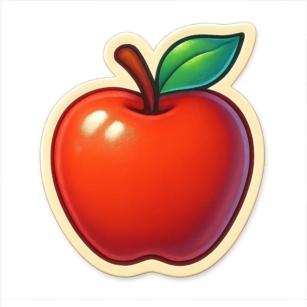 cartoon style sticker, single apple symbol, simple and clear, no text emoji
