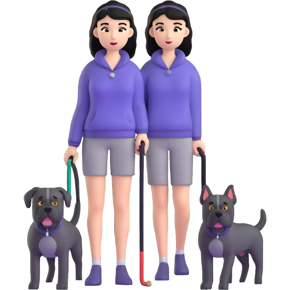 Woman with long black hair holding a black Cane Corso dog with cropped ears and short tail emoji