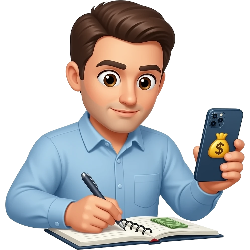 man writing down money managing iphone emoji emoji