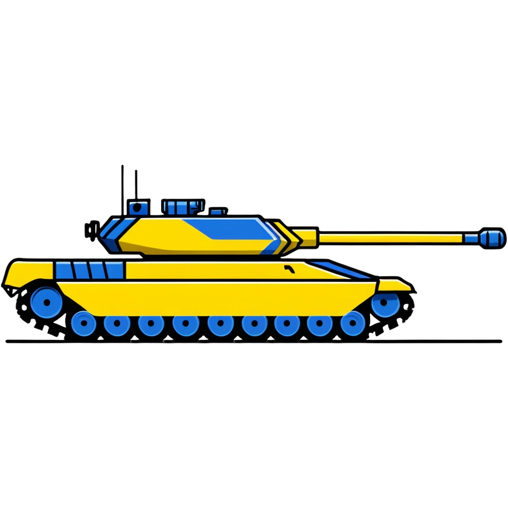 Modern Ukrainian battle tank with blue and yellow markings emoji