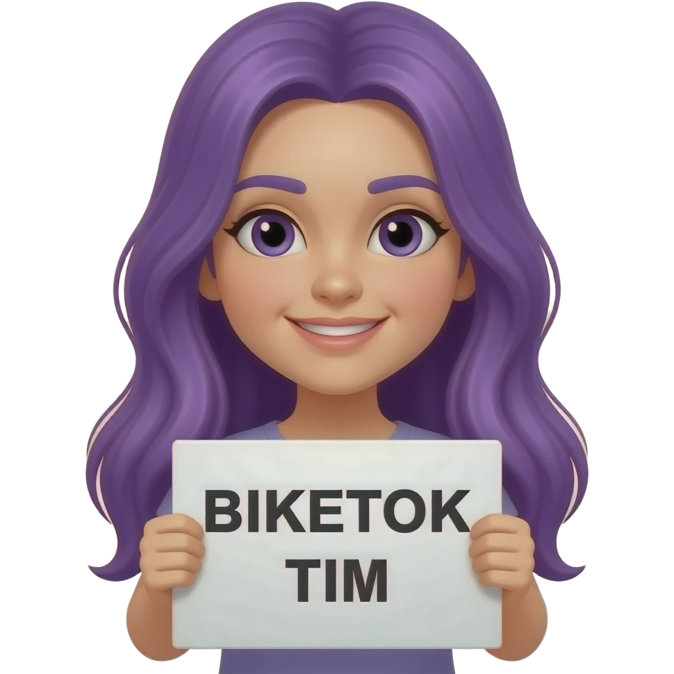 girl with long purple hair with a BIKETOK TIM sign emoji