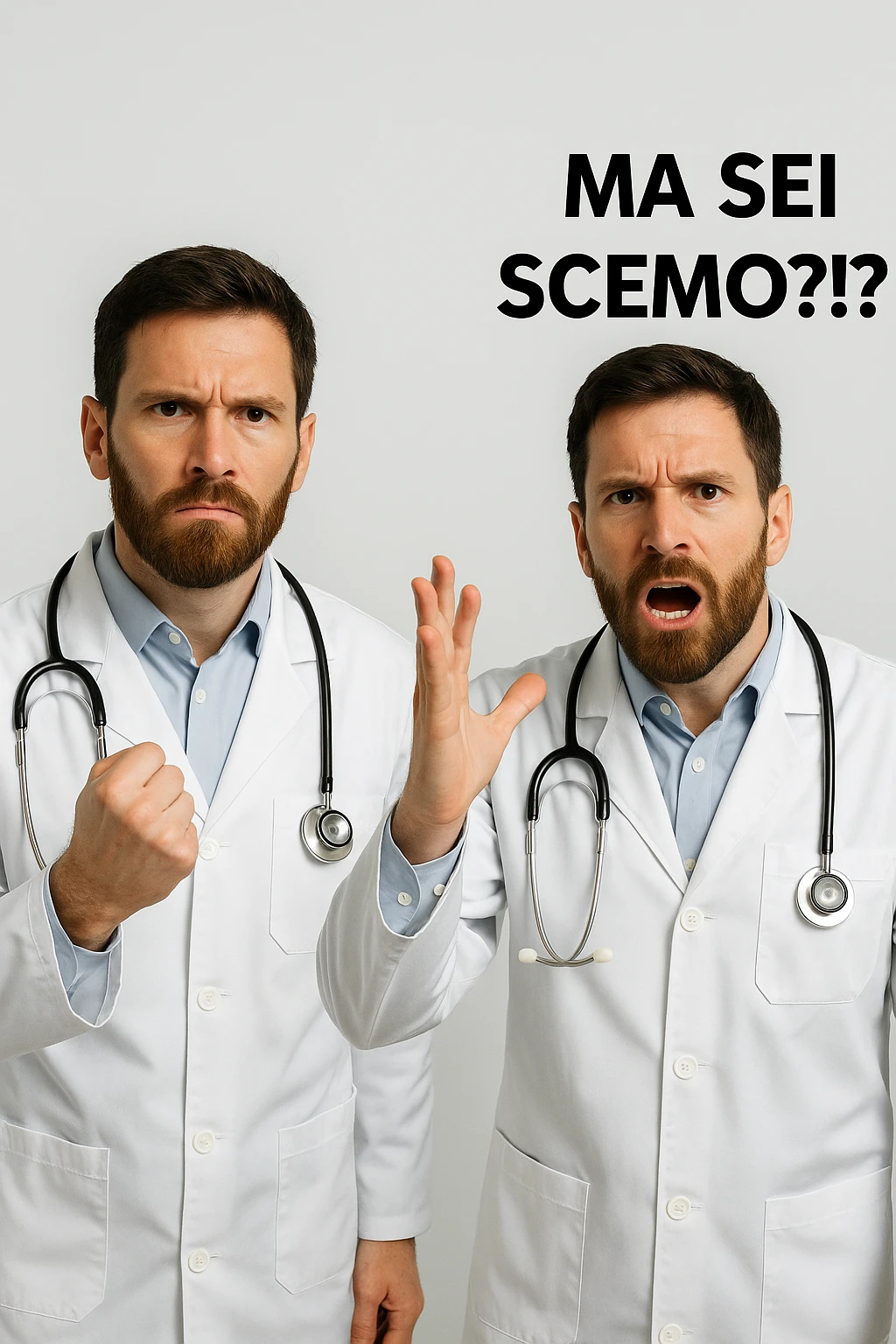 Dottore con la stessa faccia e camicie, dice "Ma sei scemo?!?" emoji